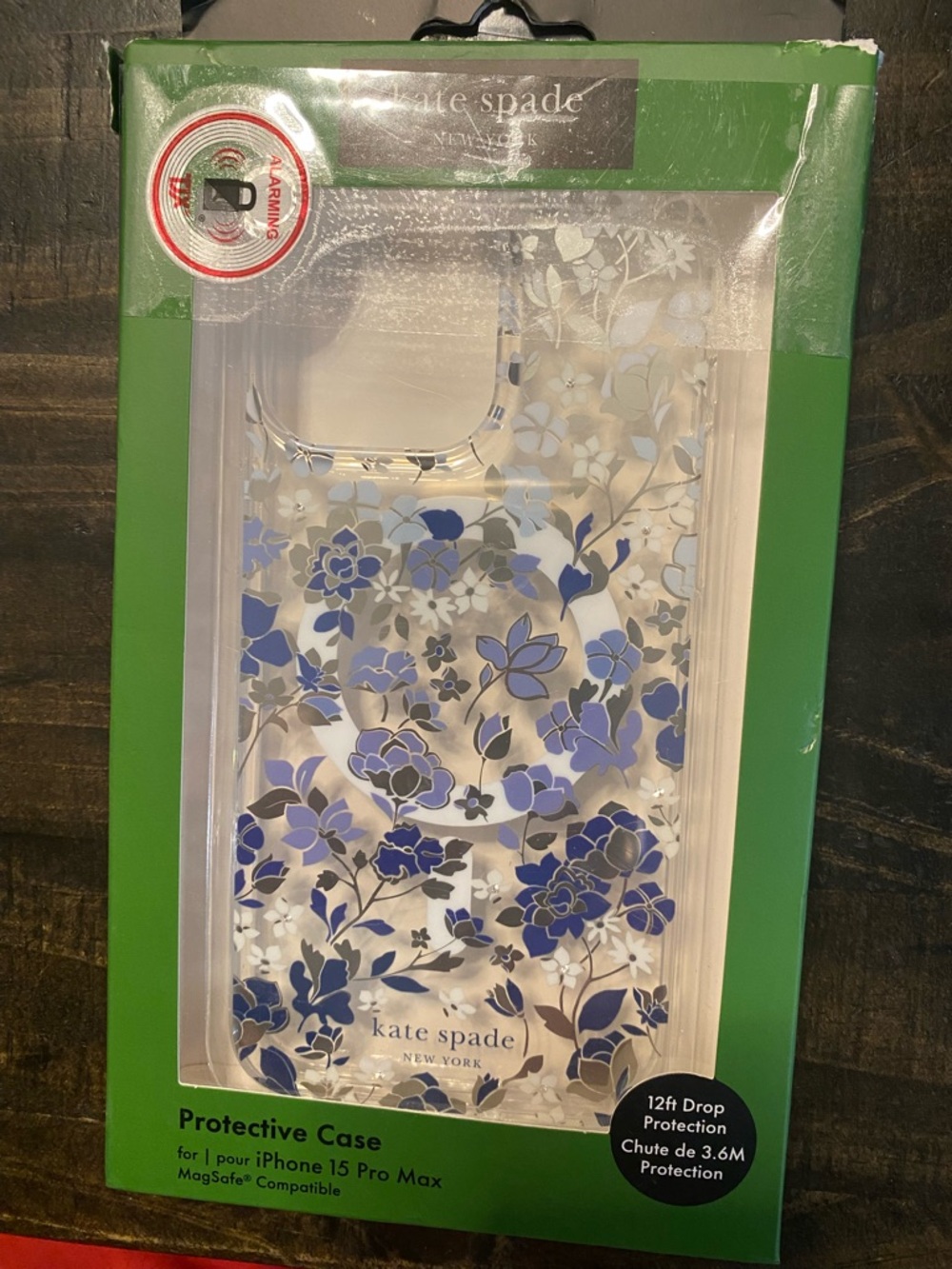 kate spade Blue and Purple Floral Clear Protective Case for iPhone 15 Pro Maxo